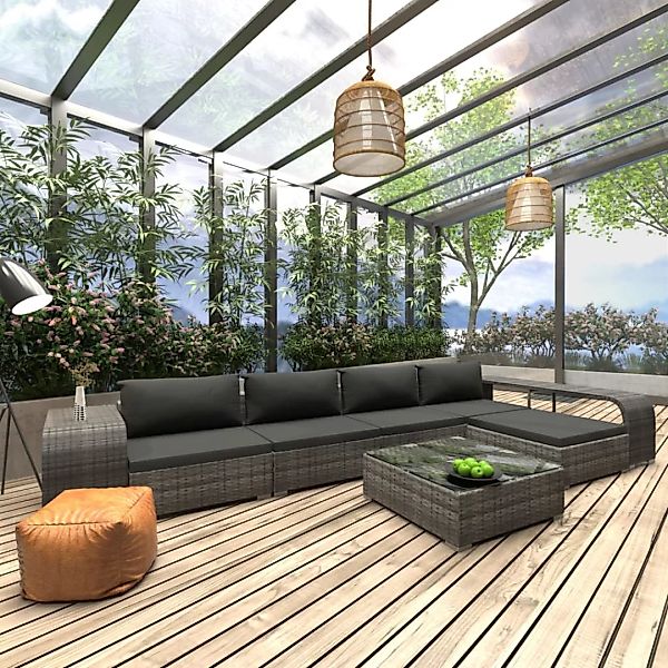 8-tlg. Garten-lounge-set Mit Auflagen Poly Rattan Grau günstig online kaufen