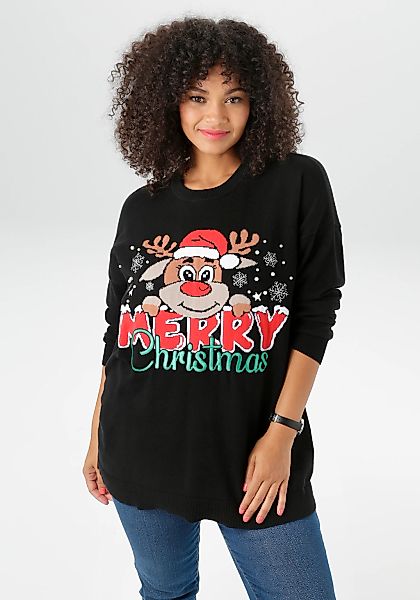 Aniston PLUS Weihnachtspullover mit Rentier-Motiv günstig online kaufen