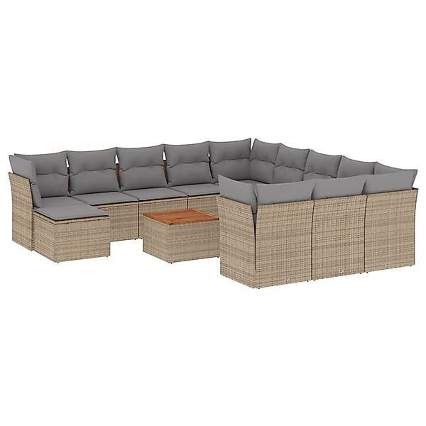 vidaXL 13-Tlg Garten-Sofagarnitur mit Kissen Beige Poly Rattan 3256318 günstig online kaufen
