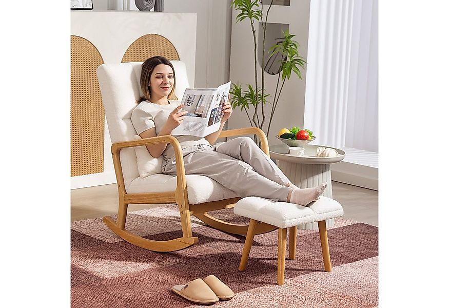 HOMCOM Schaukelsessel mit Fleece-Bezug, Armlehnen, hoher Rückenlehne, Holzk günstig online kaufen