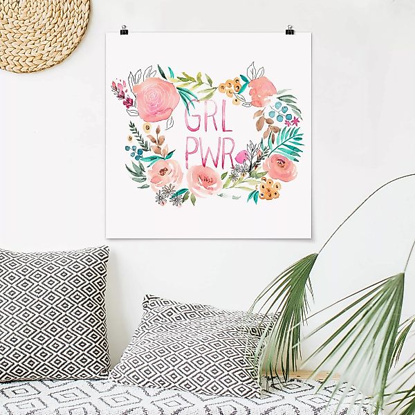 Poster Kinderzimmer - Quadrat Rosa Blüten - Girl Power günstig online kaufen