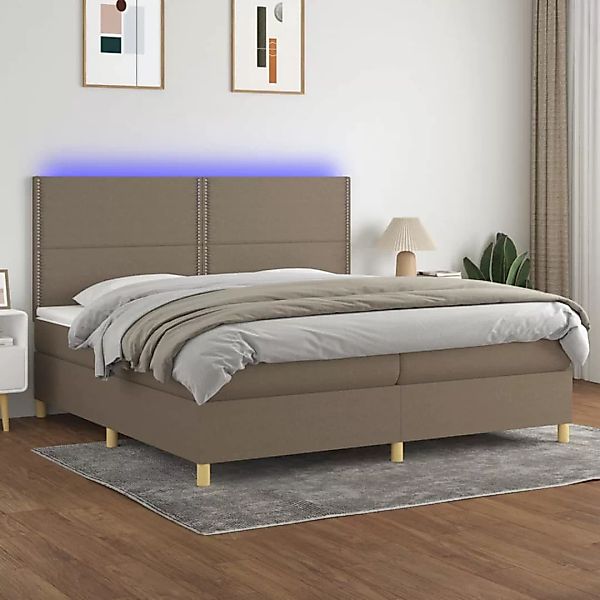 vidaXL Boxspringbett Boxspringbett mit Matratze LED Taupe 200x200 cm Stoff günstig online kaufen