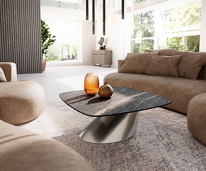 Couchtisch Edge Boot 90x90 cm Keramik Laminam® Noir Desir Braun Conis Edels günstig online kaufen