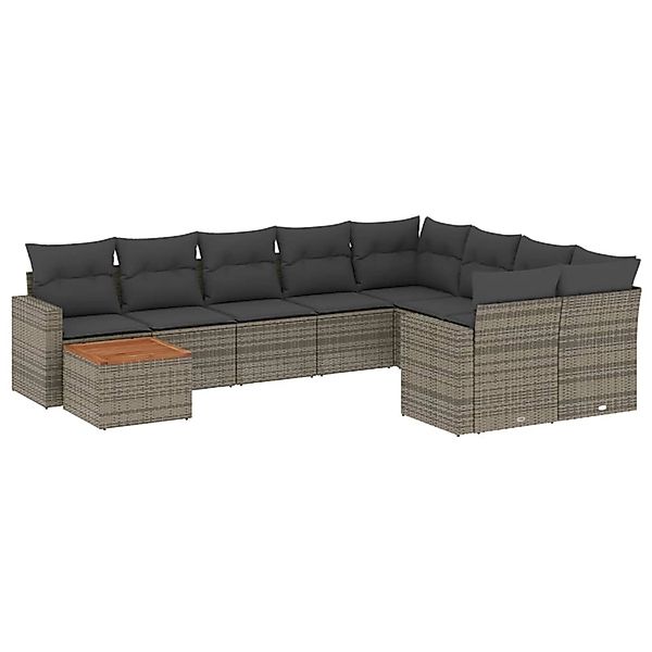 vidaXL 10-Tlg Garten-Sofagarnitur mit Kissen Grau Poly Rattan 3256620 günstig online kaufen