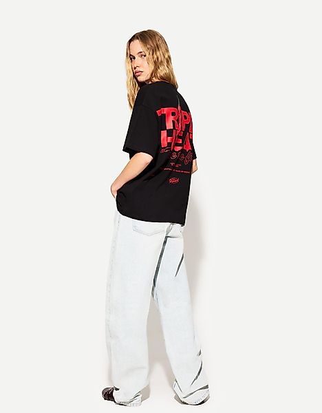 Bershka Oversize-T-Shirt Mit Print Damen M Schwarz günstig online kaufen