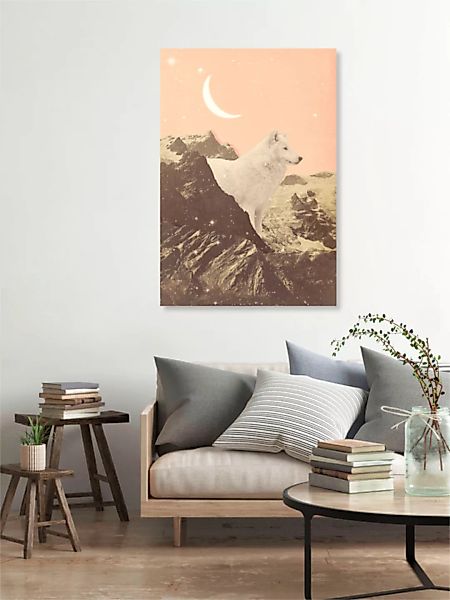 Poster / Leinwandbild - Großer Weißer Wolf In Den Bergen günstig online kaufen