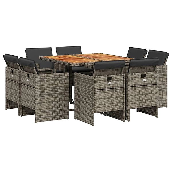 vidaXL 9-Tlg Garten-Essgruppe mit Kissen Grau Poly Rattan 3277789 günstig online kaufen