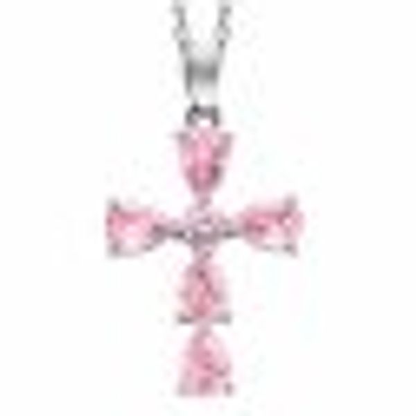 Anhänger mit Kette 925 Silber rhodiniert Kreuz Zirkonia rosa günstig online kaufen