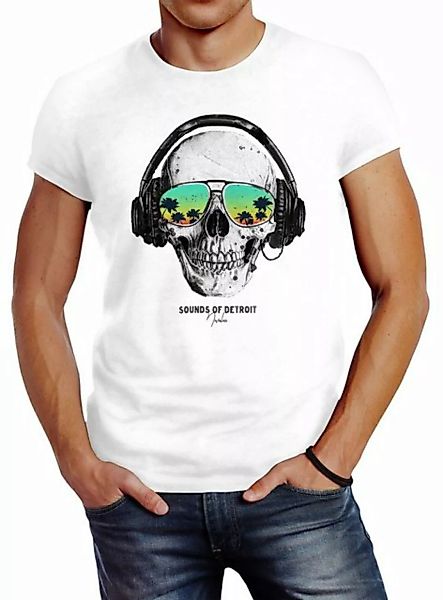 Neverless Print-Shirt Herren T-Shirt Totenkopf Kopfhörer Musik Party Skull günstig online kaufen
