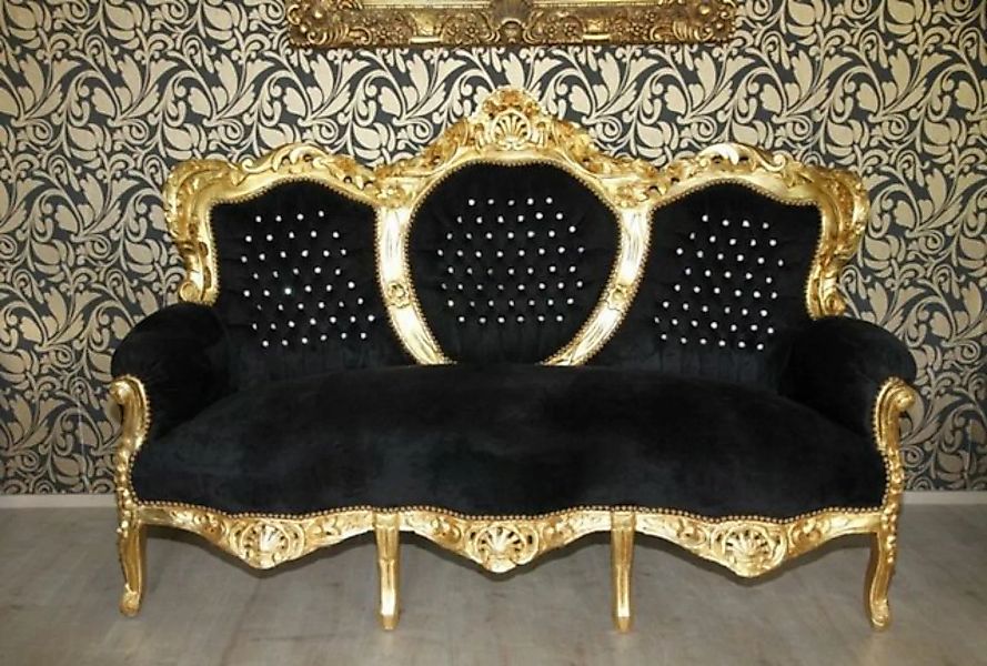 Casa Padrino 3-Sitzer Barock 3er Sofa "King" Schwarz/Gold mit Bling Bling G günstig online kaufen