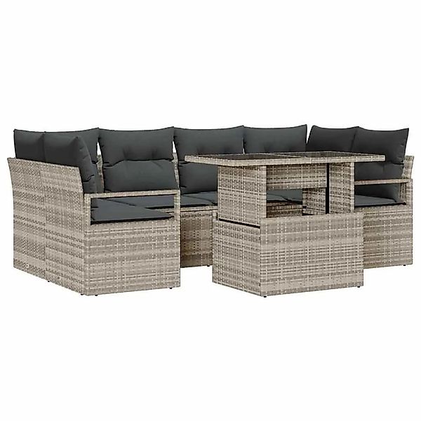 vidaXL Sofa Set mit Kissen 7-Tlg Hellgrau Poly-Rattan 3348758 günstig online kaufen