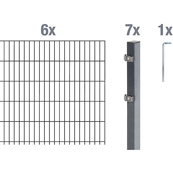 Metallzaun Grund-Set Doppelstabmatte verz. Anthrazit beschichtet 6 x 2 m x günstig online kaufen