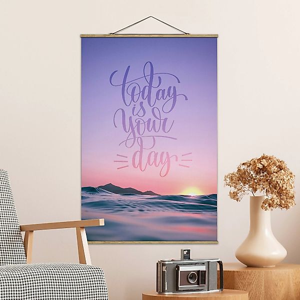 Stoffbild mit Posterleisten Today is your day Sonnenaufgang am Meer günstig online kaufen
