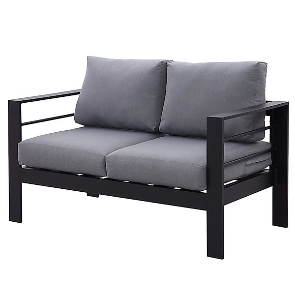 MeXo Gartensofa für Balkon 2 Sitzer Aluminium Outdoor Wetterfest Schwarz günstig online kaufen