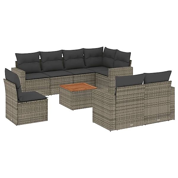 vidaXL 9-Tlg Garten-Sofagarnitur mit Kissen Grau Poly Rattan 3256550 günstig online kaufen
