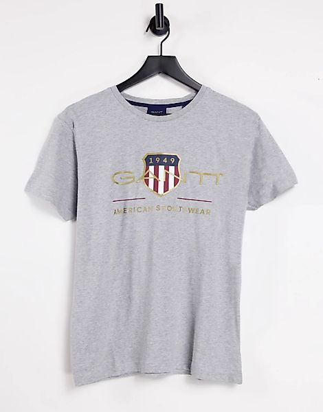 GANT – Archive – T-Shirt in Grau meliert mit Wappen-Logostickerei günstig online kaufen