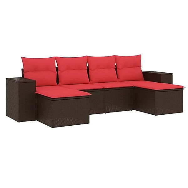 vidaXL 6-Tlg Gartensofa-Set mit Kissen Braun Polyrattan 3222923 günstig online kaufen