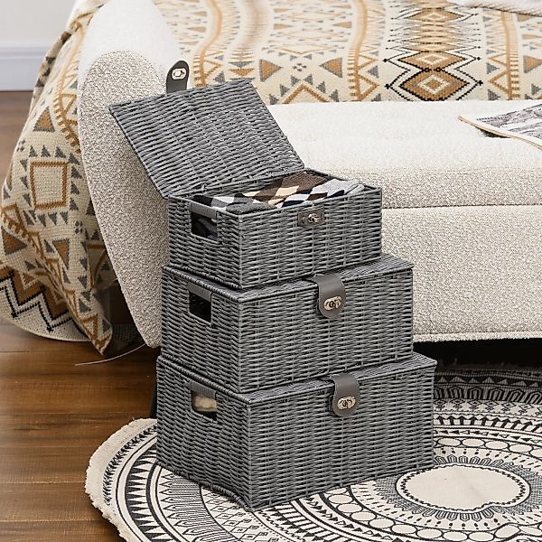HOMCOM Aufbewahrungskorb 3er-Set Aufbewahrungsboxen mit Deckel günstig online kaufen