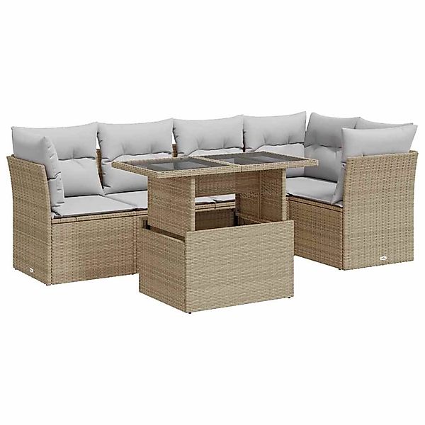 vidaXL 6-Tlg Garten-Sofagarnitur mit Kissen Beige Poly Rattan 3326160 günstig online kaufen