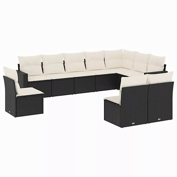 vidaXL Sofaelement 10-tlg. Garten-Sofagarnitur mit Kissen Schwarz Poly Ratt günstig online kaufen