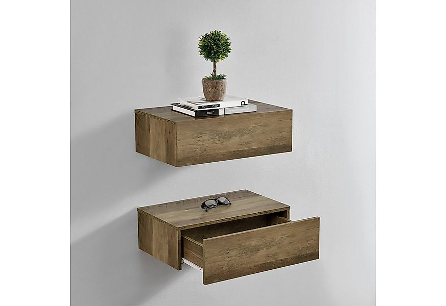 en.casa Wandregal, »Oslo« Nachttisch mit Schublade Holzfarben günstig online kaufen