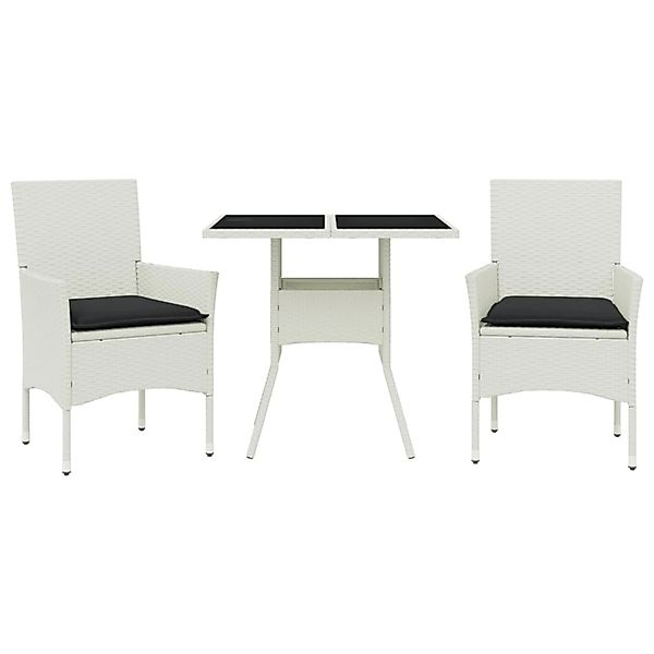 vidaXL 3-Tlg Garten-Essgruppe mit Kissen Weiß Poly Rattan und Glas 3278613 günstig online kaufen