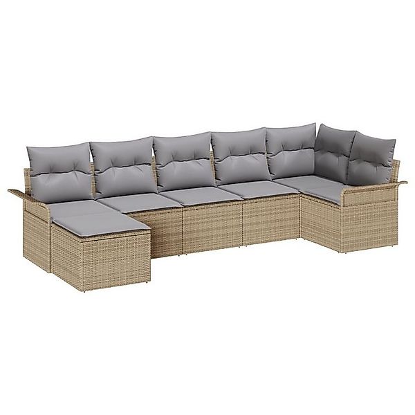 vidaXL Loungesofa 7-teiliges Garten-Sofa-Set mit Kissen Beige Poly-Rattan, günstig online kaufen