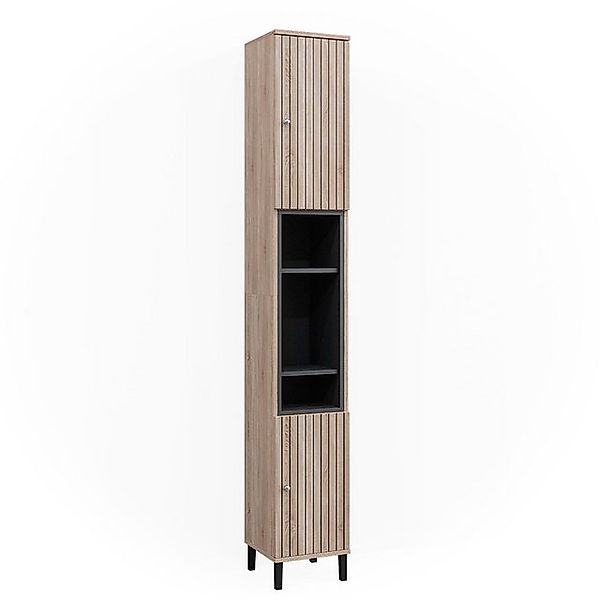 Vicco Badschrank Aquis Sonoma/Anthrazit 30 x 190 cm mit Türen und Offenen F günstig online kaufen
