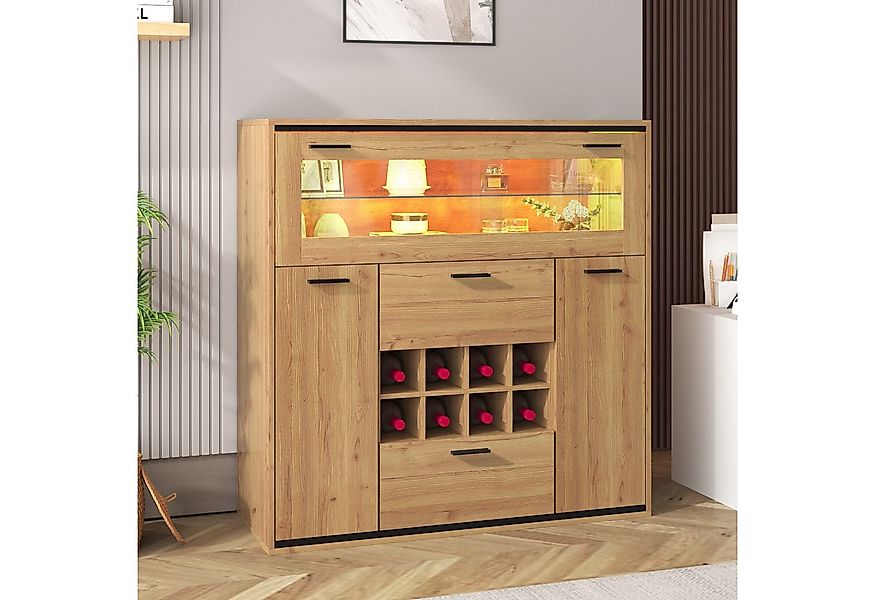 Merax Sideboard mit LED-Beleuchtung in Wildeiche-Optik, großer Stauraum, ab günstig online kaufen
