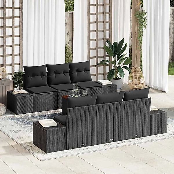 vidaXL 7-Teiliges Garten-Sofa-Set mit Kissen in Schwarz aus Poly Rattan und günstig online kaufen