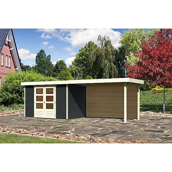 Karibu Gartenhaus Boras 4 Anthrazit 557cm x 217 cm mit Anbaudach und Rückwa günstig online kaufen