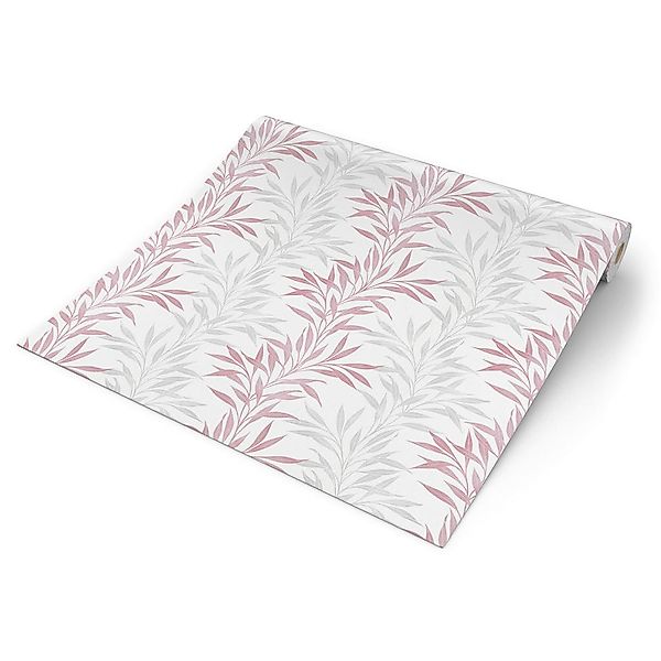 Vliestapete Blätter rosa grau weiß B/L: ca. 53x1005 cm günstig online kaufen