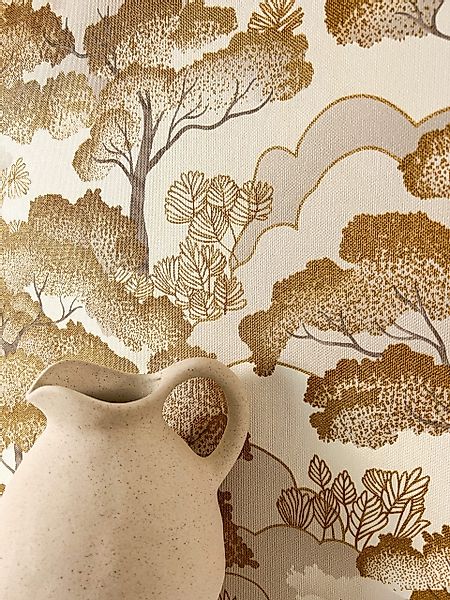 Newroom Vliestapete, Gold Tapete Modern Bäume günstig online kaufen