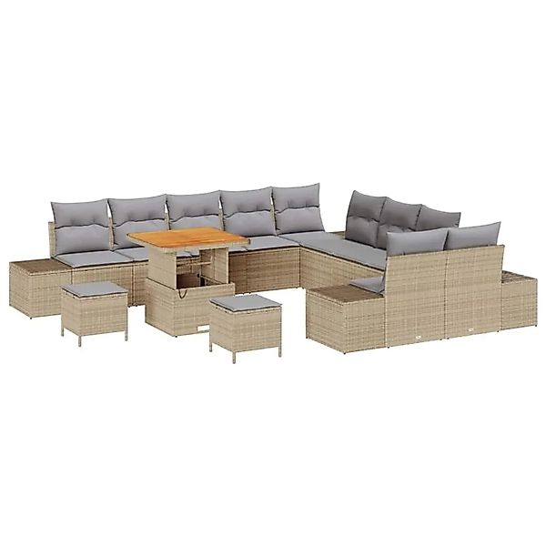 vidaXL Gartensofa-Set mit Kissen mit Speicher 13 Stk Beige Poly Rattan 3364 günstig online kaufen