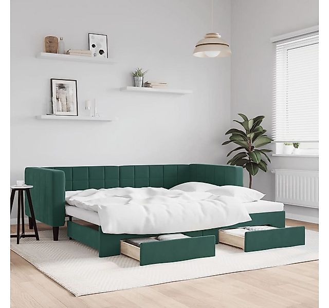 vidaXL Bett, Tagesbett Ausziehbar mit Schubladen Dunkelgrün 90x200 cm Samt günstig online kaufen