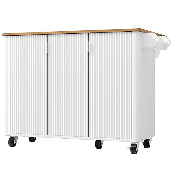 Mobile Kücheninsel mit faltbarer Arbeitsplatte, 3 Türen, Handtuchhalter und günstig online kaufen