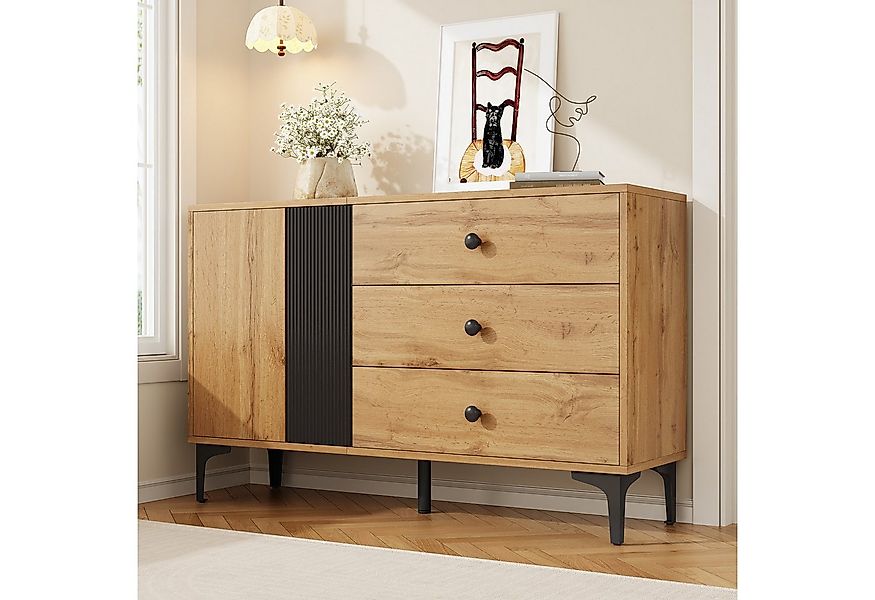 Merax Sideboard in Holzoptik mit schwarzen Streifen (1 St), Schrank Kommode günstig online kaufen