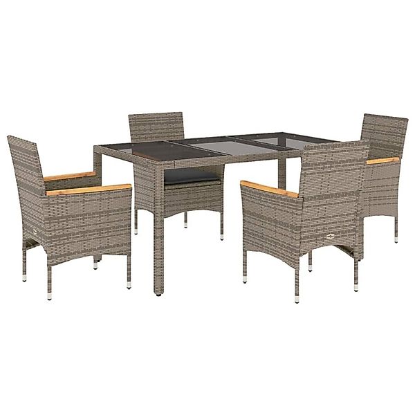 vidaXL 5-Tlg Garten-Essgruppe mit Kissen Grau Poly Rattan und Glas 3278653 günstig online kaufen