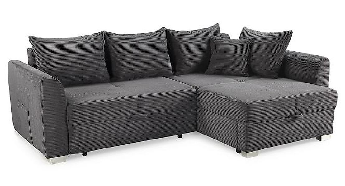 kleines Ecksofa Cord Grau Bettkasten Schlaffunktion 160 x 236 cm beidseitig günstig online kaufen