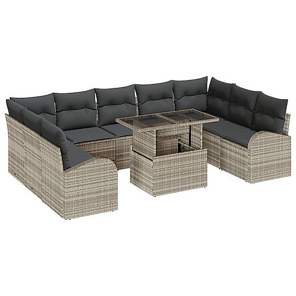 vidaXL Loungesofa 10-teiliges Garten-Sofa-Set mit Kissen Hellgraues Poly-Ra günstig online kaufen