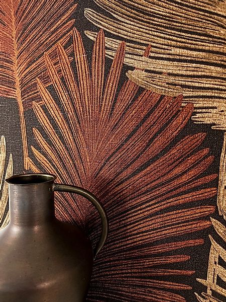 Newroom Vliestapete, Braun Tapete Modern Palmenblätter - Glanztapete Muster günstig online kaufen