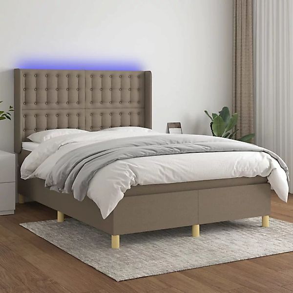 vidaXL Boxspringbett Boxspringbett mit Matratze LED Taupe 140x200 cm Stoff günstig online kaufen