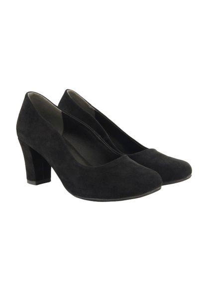 Ulla Popken Veloursleder-Pumps Wellenschnitt Blockabsatz Pumps günstig online kaufen