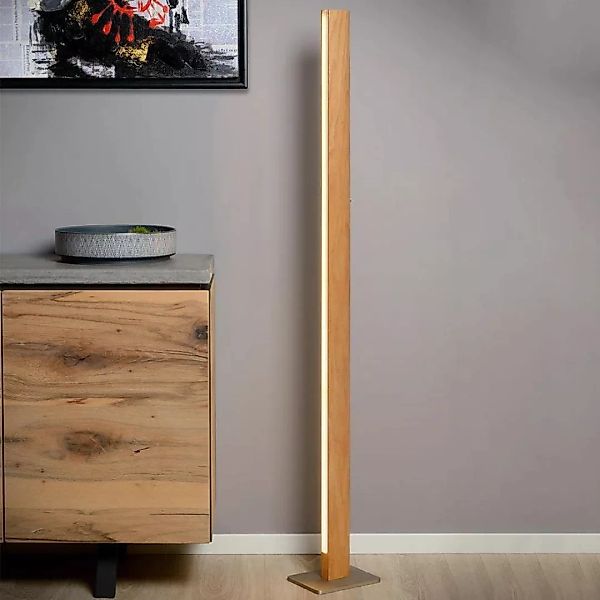 LED Stehleuchte aus hellem Holz, dimmbar günstig online kaufen