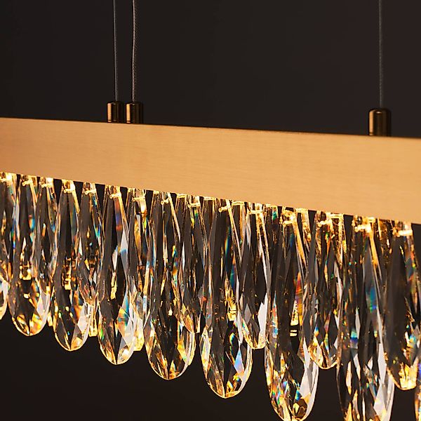 LED-Hängelampe Celestia, Länge 110 cm messingfarben Kristall günstig online kaufen