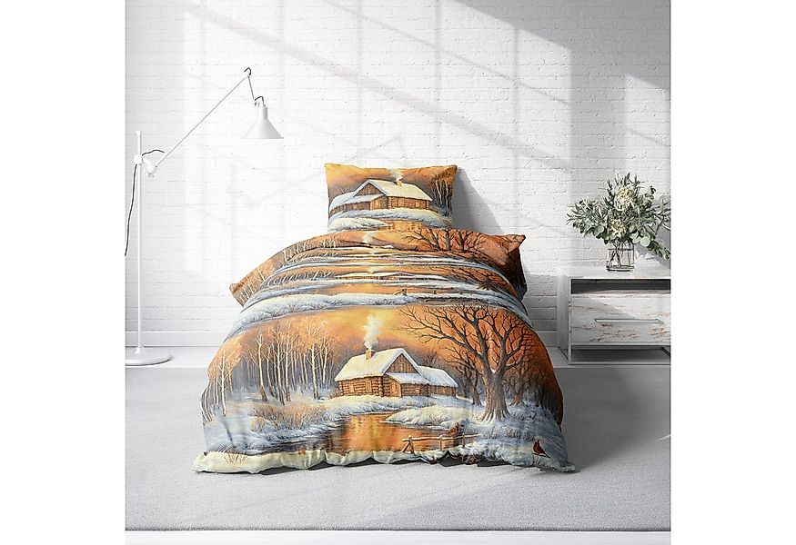 One Home Bettwäsche Schneelandschaft Hütte Winterlandschaft, Flanell, 2 tei günstig online kaufen