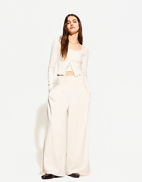 Bershka Wide-Leg-Hose Damen Xs Beige günstig online kaufen