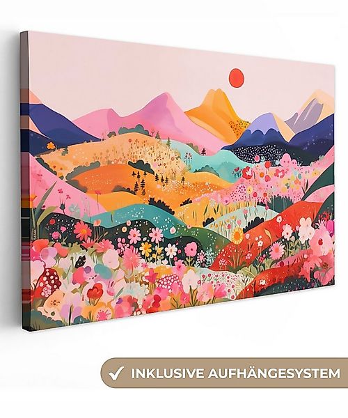 OneMillionCanvasses® Leinwandbild Bunte Blumen - Berge - Fantasielandschaft günstig online kaufen