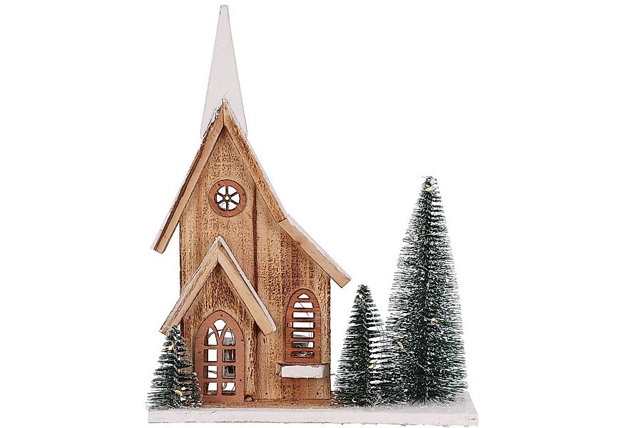 Annastore LED-Dekofigur Lichterhaus aus Holz mit Tannenbäumen und LED-Beleu günstig online kaufen