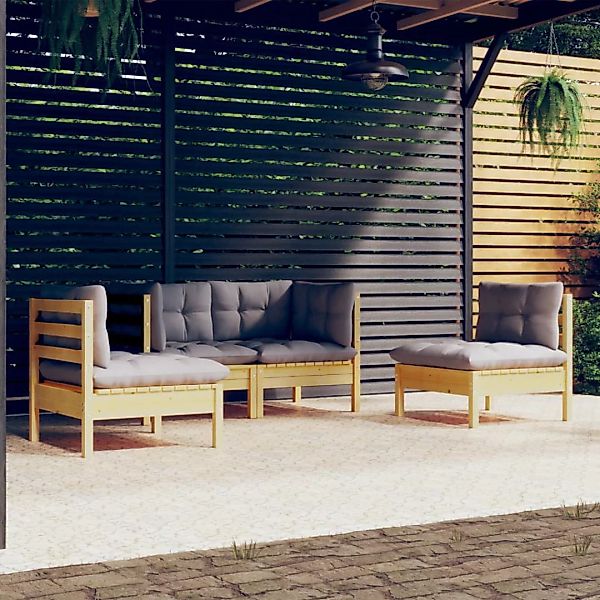 4-tlg. Garten-lounge-set Mit Grauen Kissen Kiefer Massivholz günstig online kaufen